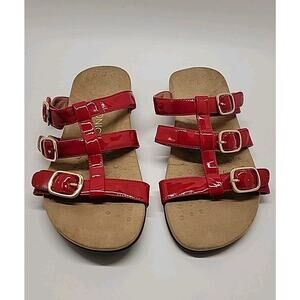VIONIC Misa Sandals Slides Womens‎ Size 9 Wide Red Patent Leather Buckle TVW5135
